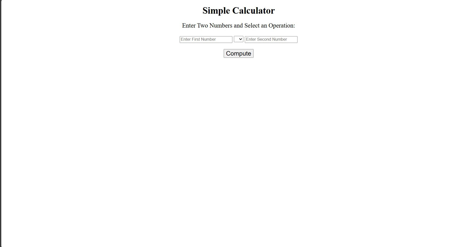 main screen of web app